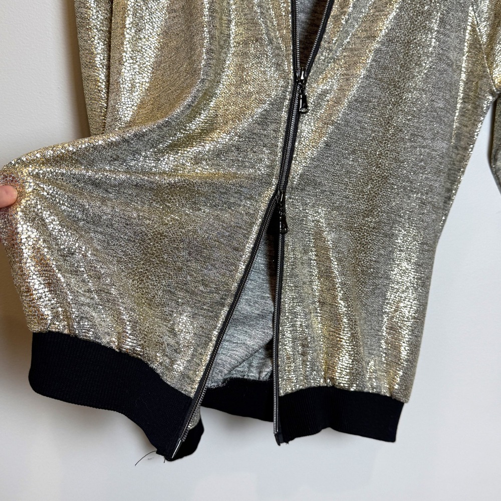 Trois Ka Womens M / L Metallic Bomber Jacket Gold Full Zip Made in France Light - Picture 6 of 10